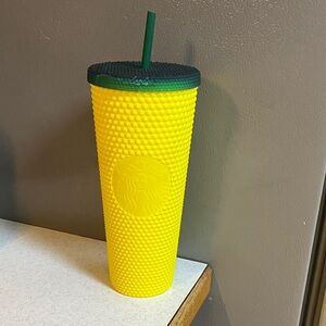 Starbucks 24oz Pineapple studded tumbler w/ Green Lid- lid had crack- repaired.